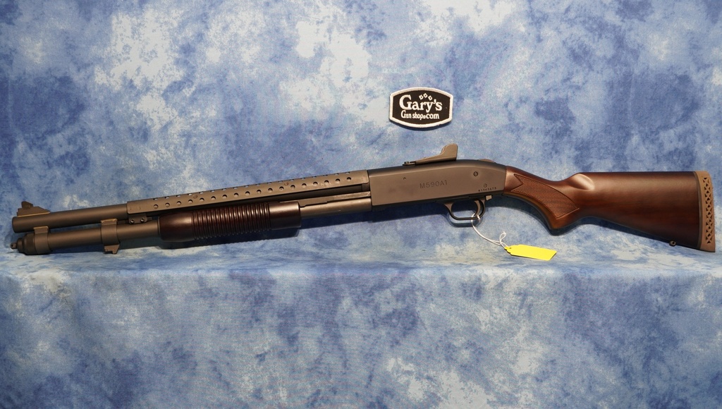 USED MOSSBERG MODEL 590A1 RETROGRADE 12 GA 3" 20" BBL WOOD STOCK