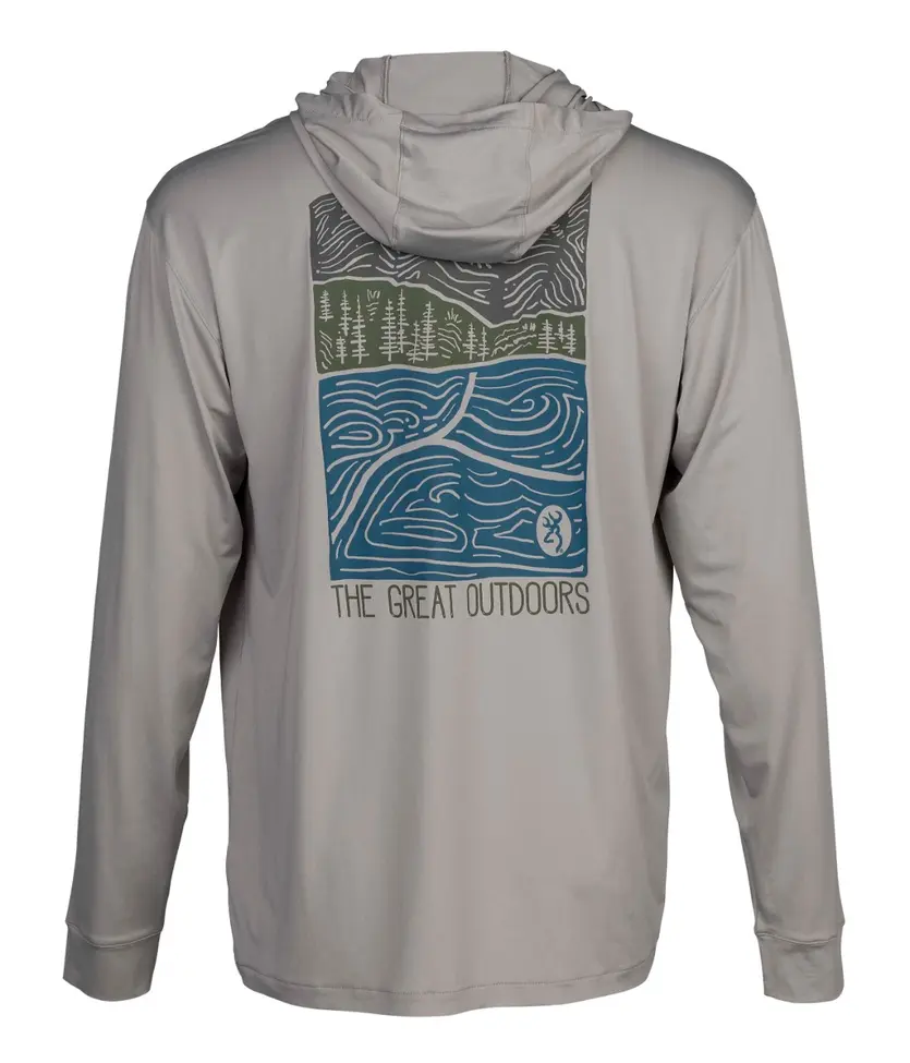 BROWNING 3011809703 Hooded Long Sleeve Graphic Sun Shirt Light Gray SIZE LARGE