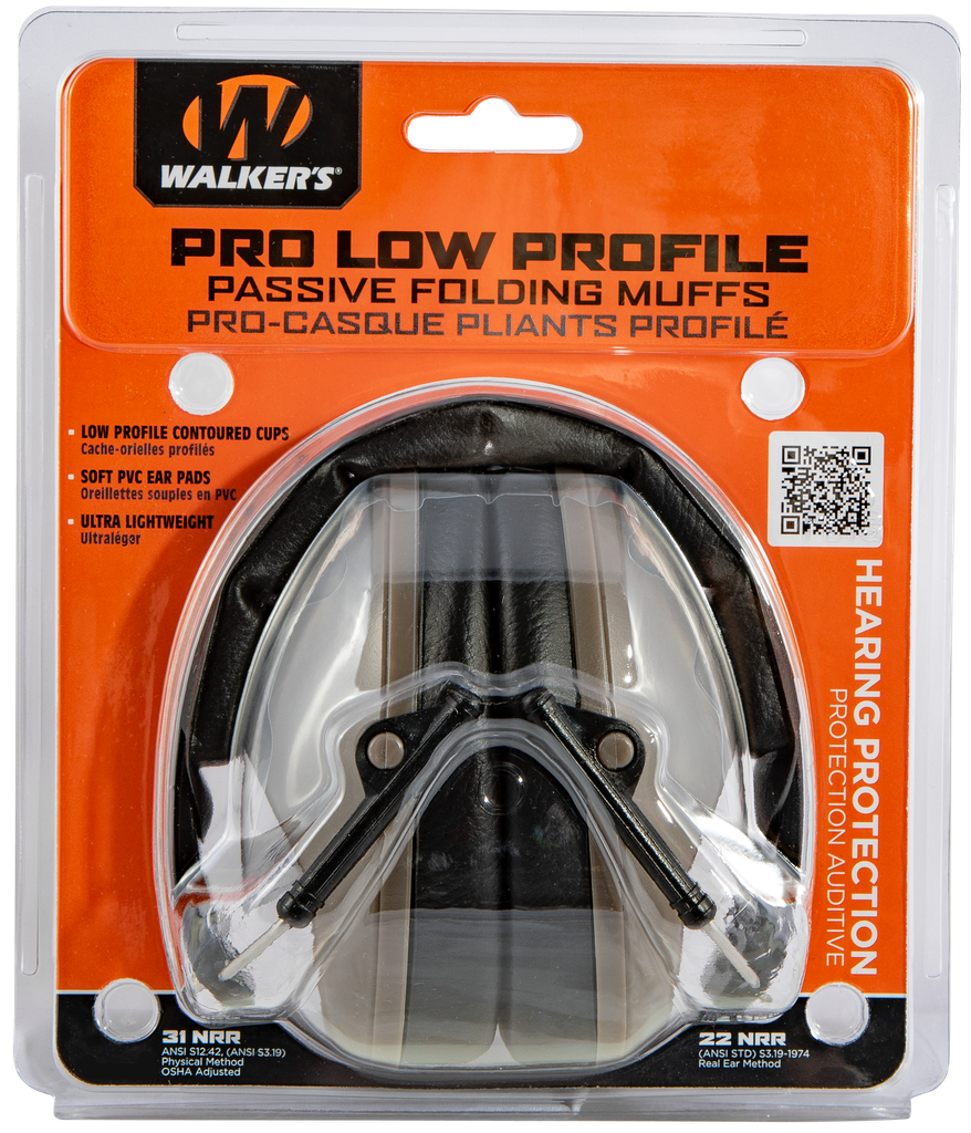 WALKER'S GWPFPM1FDE PRO LOW PROFILE FOLDING PASSIVE MUFF 22 DB OVER THE HEAD FLAT DARK EARTH/BLACK POLYMER (2)