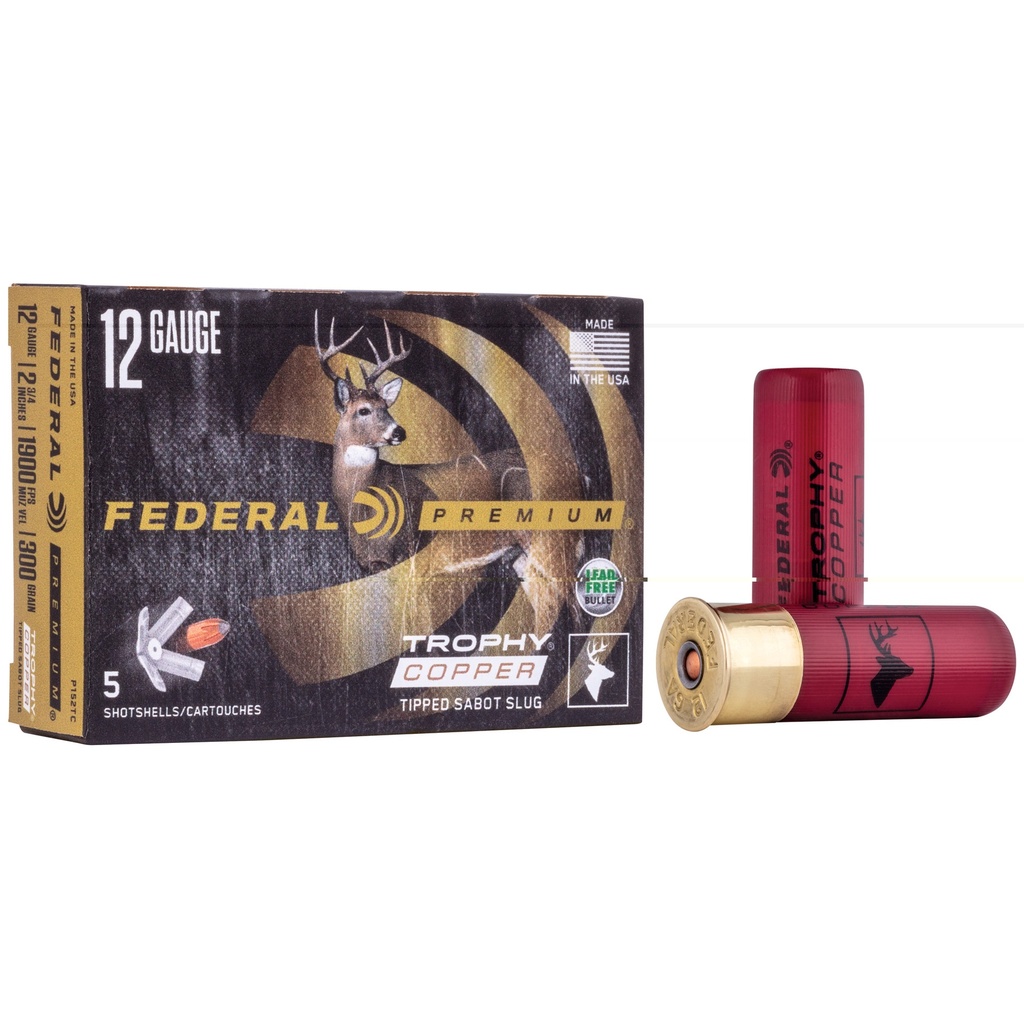FEDERAL FEP152TC PREMIUM 12 GA 2.75" 300 GRAIN TROPHY COPPER SLUG 5 RNDS