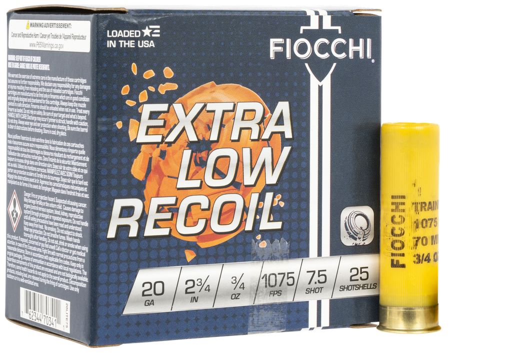 FIOCCHI 20LITE75 EXACTA TARGET LOW RECOIL TRAINER 20 GAUGE 2-3/4" 3/4OZ 7.5 SHOT 25 RNDS