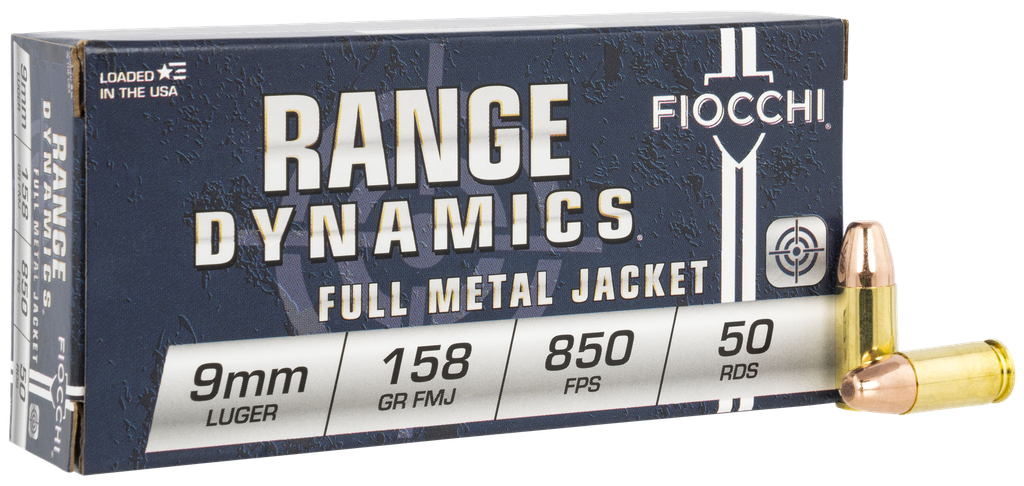 FIOCCHI 9APE RANGE DYNAMICS 9MM LUGER 158 GRAIN FMJ 50 RNDS