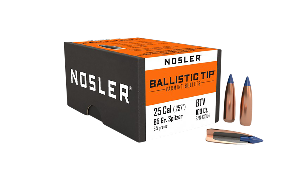 NOSLER 43004 BALLISTIC TIP 25 CALIBER 85 GRAIN SPITZER POINT 100 CNT