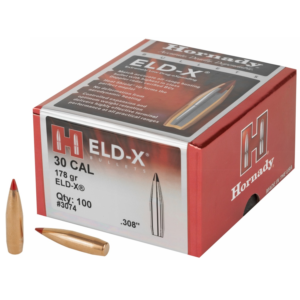 HORNADY ELD-X 30CAL .308 178GR 100CT, 3074