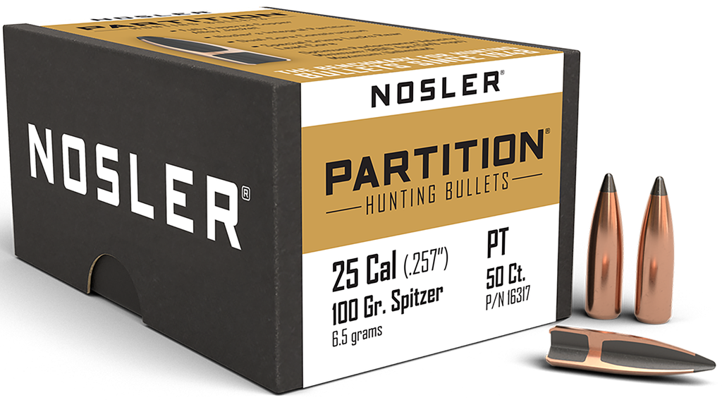 NOSLER 16317 PARTITION 25 CALIBER 100 GRAIN SPITZER 50 CNT