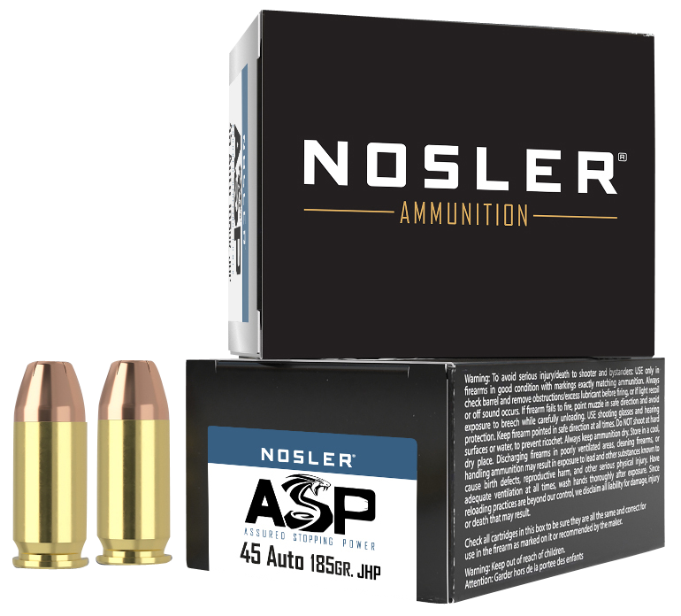 NOSLER 51278 ASSURED STOPPING POWER HANDGUN 45 ACP 185 GRAIN JHP 20 RNDS