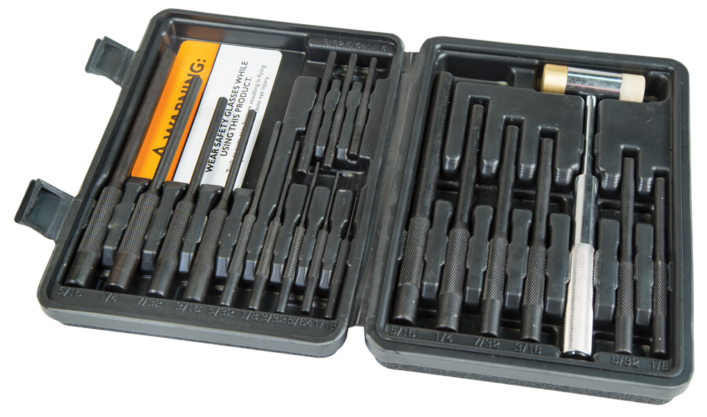 WHEELER MASTER ROLL PIN PUNCH SET STEEL UNIVERSAL KNURLED HANDLE 19 PIECES 110128