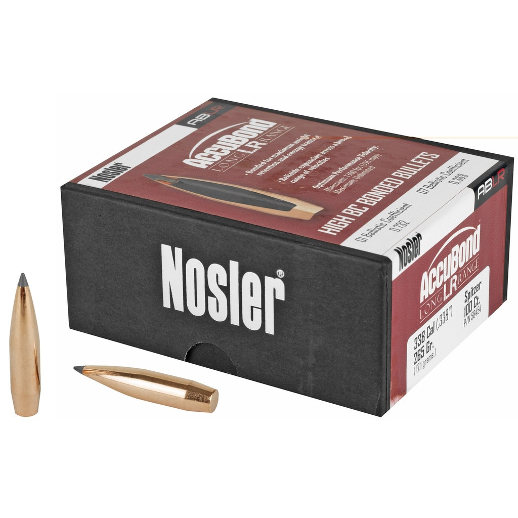NOSLER 58454 ACCUBOND LONG RANGE 338 CAL 265 GRAIN SPITZER BT 100 CNT