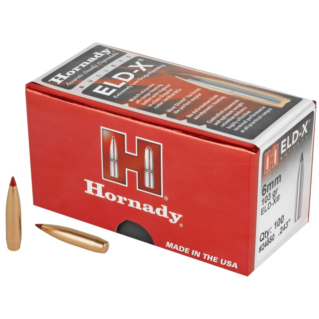 HORNADY 24550 ELD-X 6MM .243 103 GRAIN EXTREMELY LOW DRAG 100 CNT
