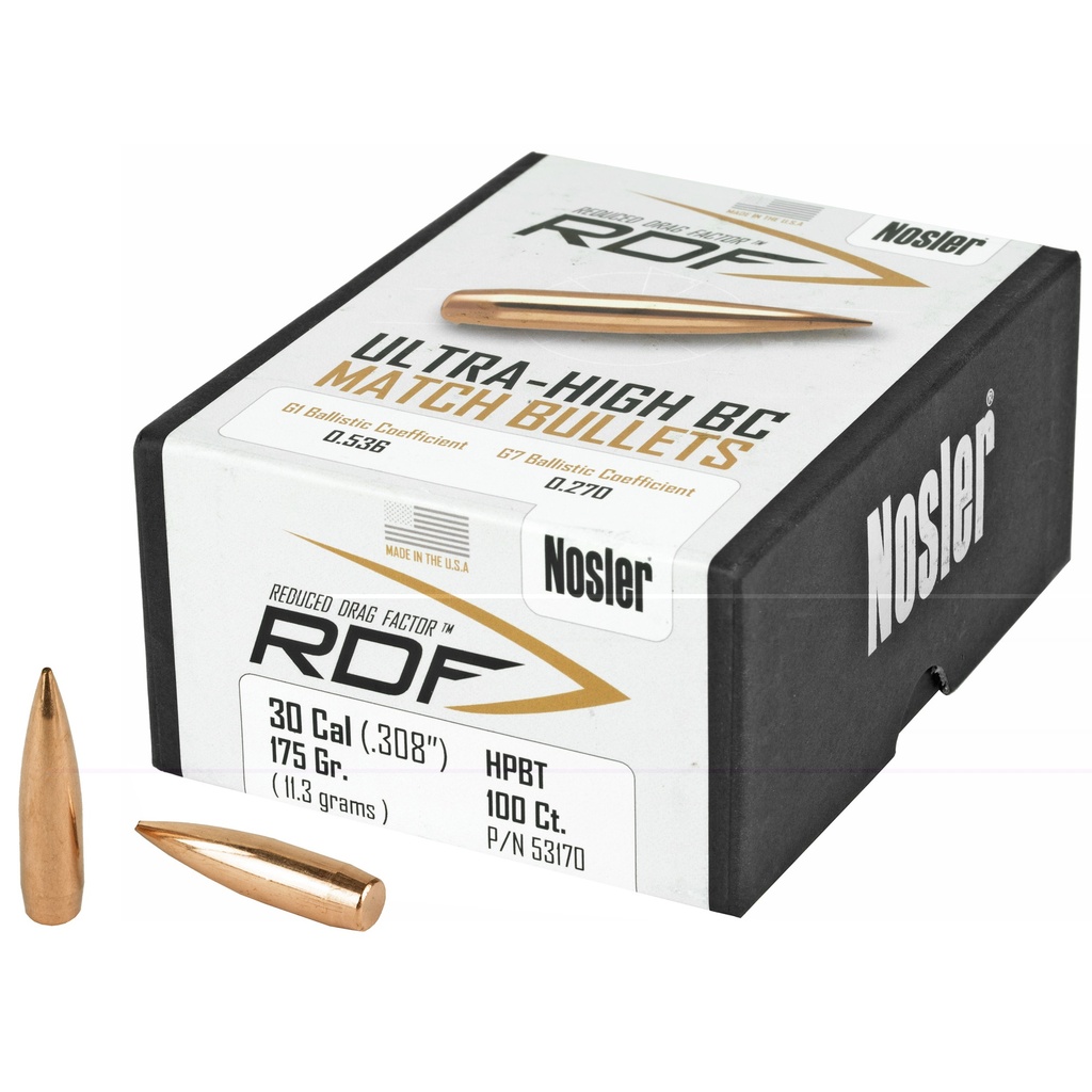 NOSLER 53170 RDF MATCH 30 CALIBER 175 GRAIN HOLLOW POINT BOAT TAIL 100 CNT