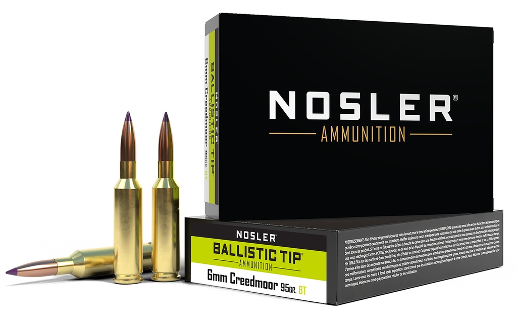 NOSLER 40052 BALLISTIC TIP 6MM CREEDMOOR 95 GRAIN SPITZER 20 RNDS