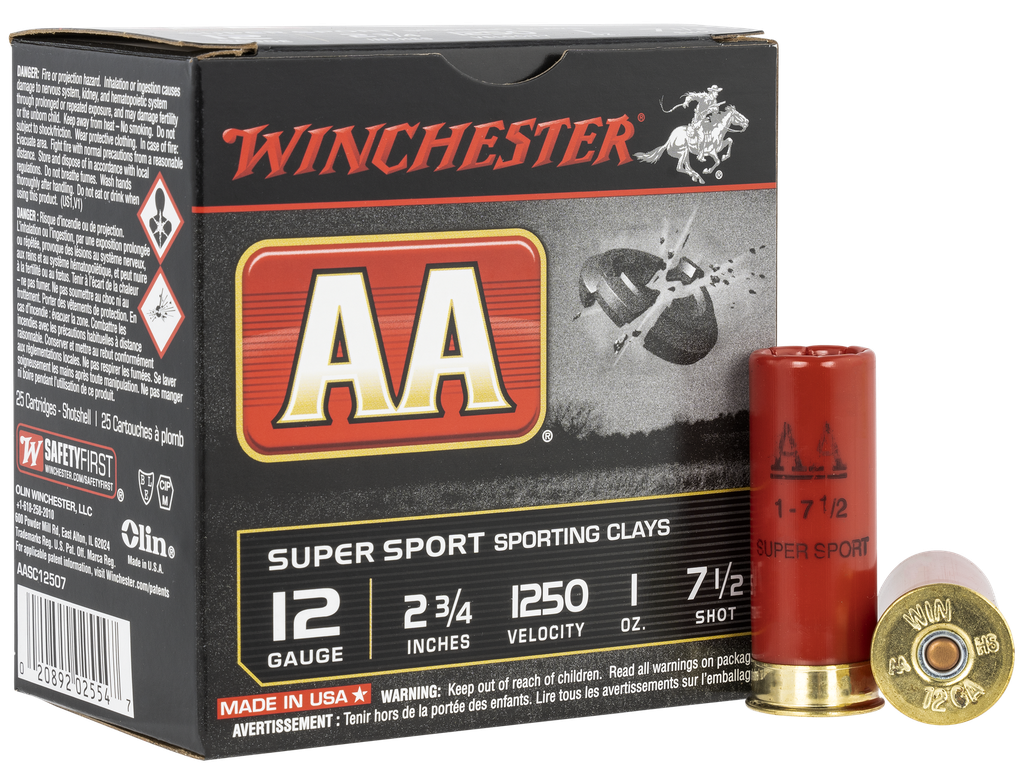 WINCHESTER AASC12507 AA SUPER SPORT SPORTING CLAY 12 GAUGE 2-3/4" 1 OZ 7.5 SHOT 25 RNDS