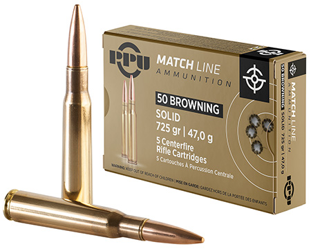 PPU MATCH, PPU PPM50 50 BMG MATCH 725 FMJ           5 RNDS PPM50