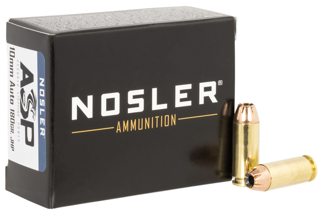NOSLER 51400 ASSURED STOPPING POWER HANDGUN 10MM 180 GRAIN JHP 20 RNDS