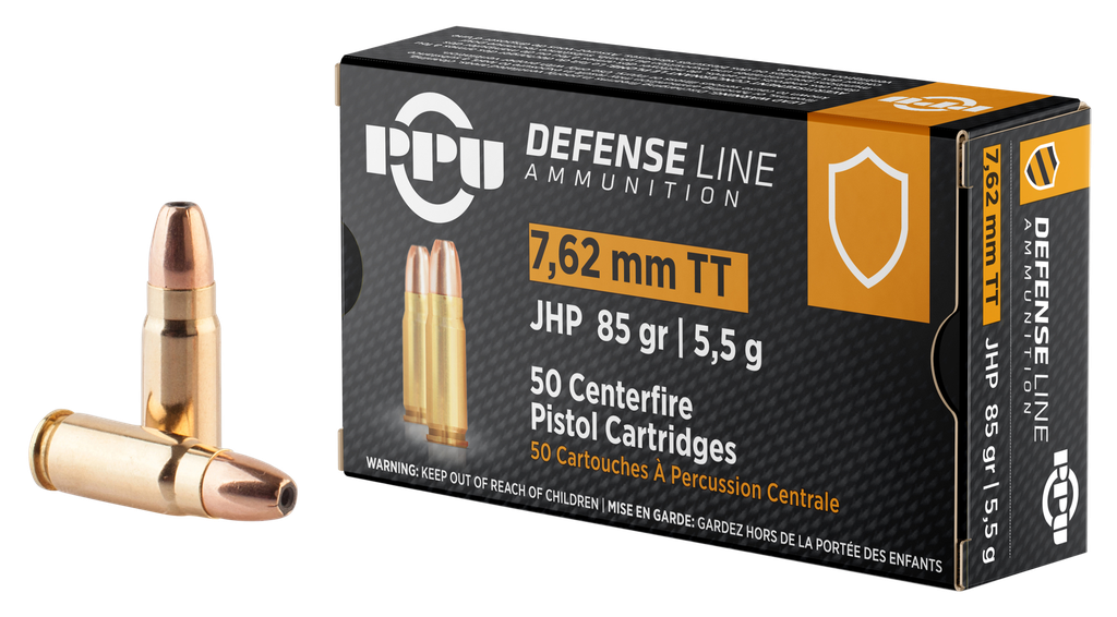 PPU PPD7T DEFENSE 7.62X25MM TOKAREV 85 GRAIN JACKETED HOLLOW POINT 50 RNDS