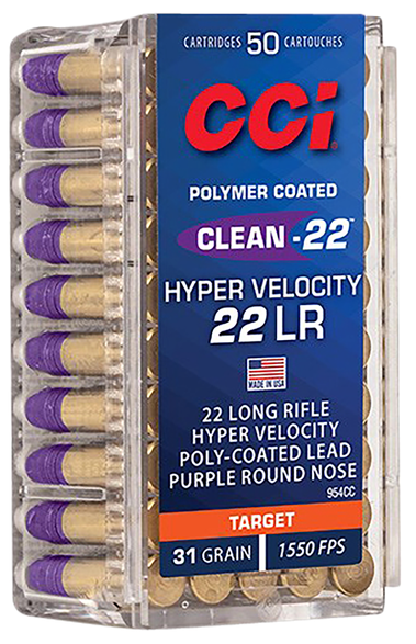 CCI 954CC CLEAN-22 HYPER VELOCITY 22 LR 31 GRAIN LN PURPLE 50 RNDS