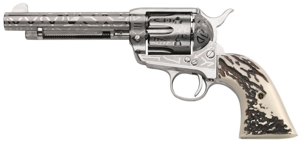 TAYLORS AND COMPANY 357 MAG M-1873 NICKEL ENGRAVED 5.5" BBL STAG GRIP  200062