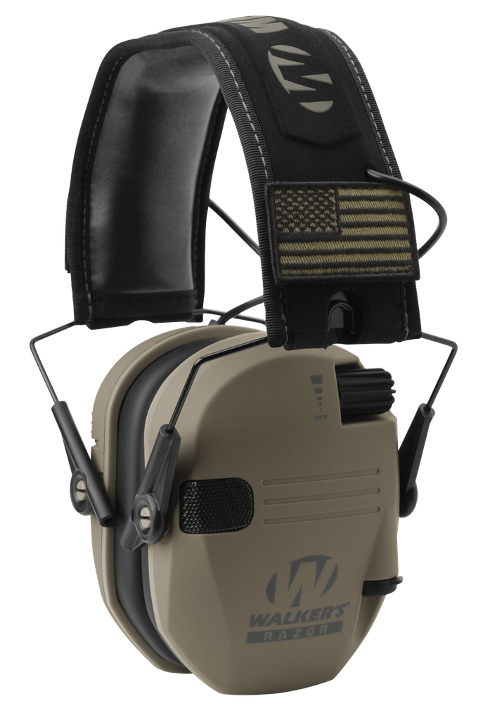 WALKER'S GWP-RSEMPAT-FDE RAZOR PATRIOT SLIM MUFF 23 DB OVER THE HEAD FLAT DARK EARTH/BLACK POLYMER