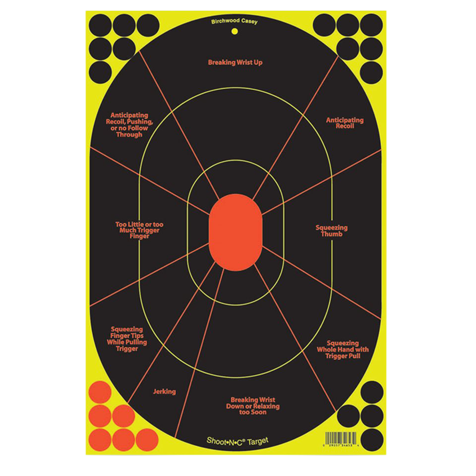 BIRCHWOOD CASEY 34655 SHOOT-N-C REACTIVE TARGET SELF-ADHESIVE PAPER BLACK/YELLOW/RED 12"X18" OVAL SILHOUETTE 5 PACK