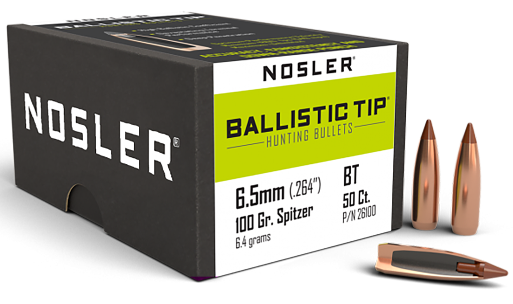 NOSLER 26100 BALLISTIC TIP 6.5MM 100 GRAIN SPITZER 50 CNT