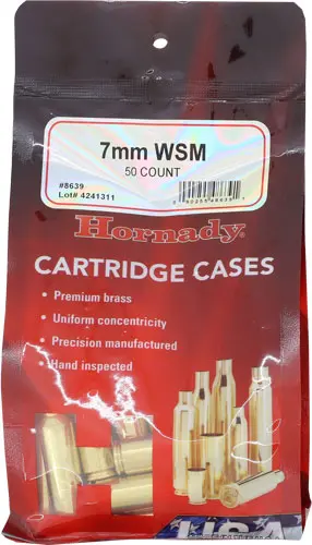 HORNADY UNPRIMED CASES CARTRIDGE 7MM WSM RIFLE BRASS 50CT. #8639