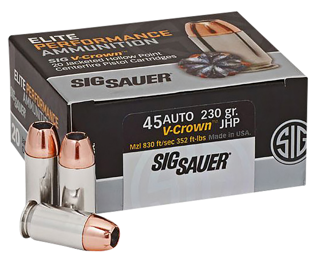 SIG SAUER E45AP2-20 ELITE PERFORMANCE 45 ACP 230 GRAIN V-CROWN JHP 20 RNDS