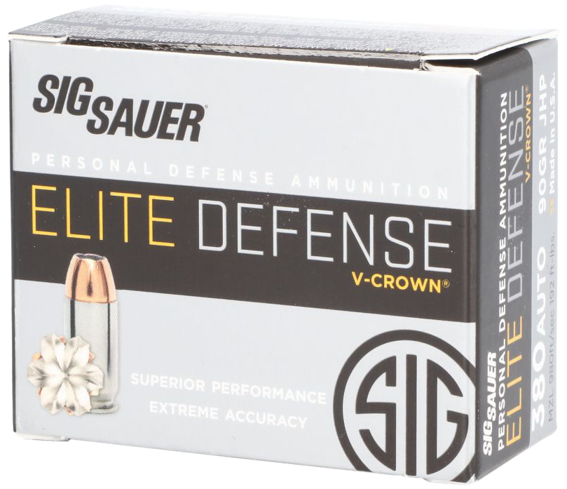 SIG SAUER E380A1-20 ELITE DEFENSE 380 ACP 90 GRAIN V-CROWN JHP 20 RNDS