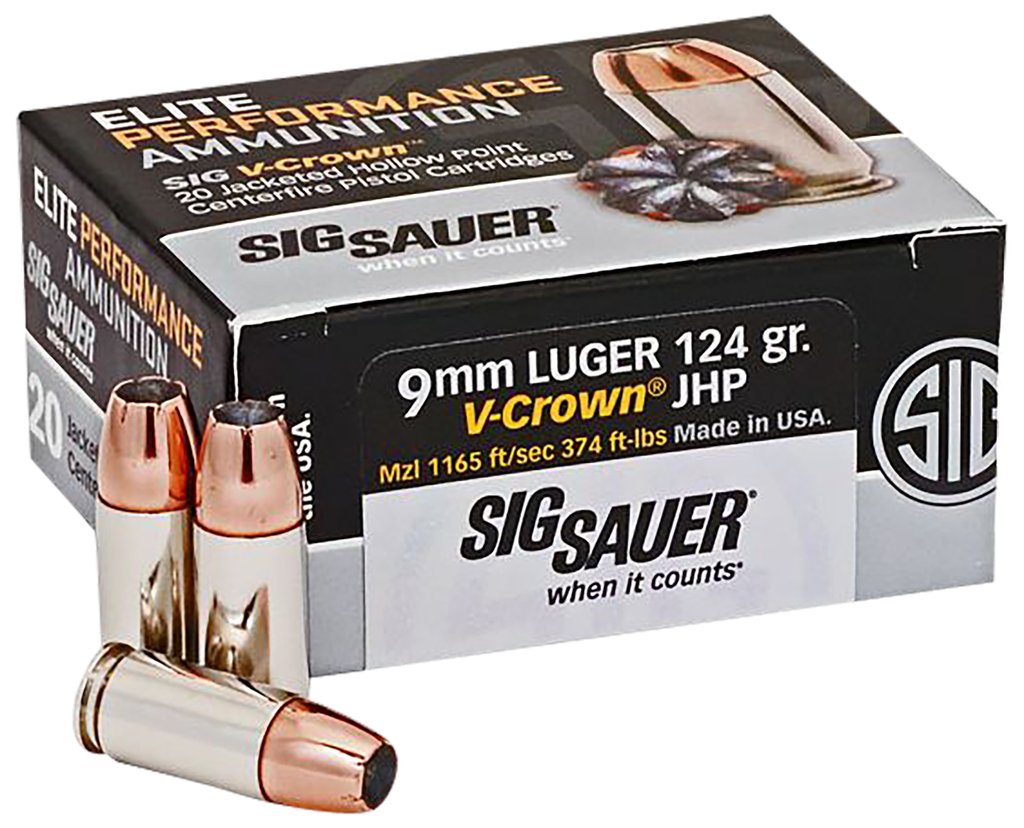 SIG SAUER E9MMA2-20 ELITE PERFORMANCE 9MM LUGER 124 GRAIN V-CROWN 20 RNDS