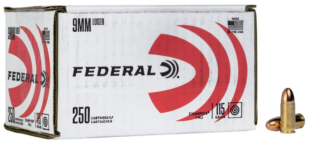 FEDERAL C9115A250 CHAMPION TRAINING 9MM 115GR FMJ 250 PER BOX