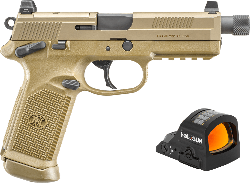 FN 66102270 FNX W/OPTIC 45 ACP 15+1 5.30" BLACK STEEL THREADED BARREL, FLAT DARK EARTH