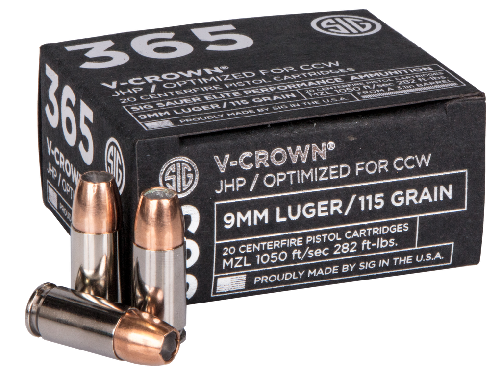 SIG SAUER E9MMA1-365-20 ELITE PERFORMANCE 365 9MM 115 GRAIN V-CROWN JHP 20 RNDS