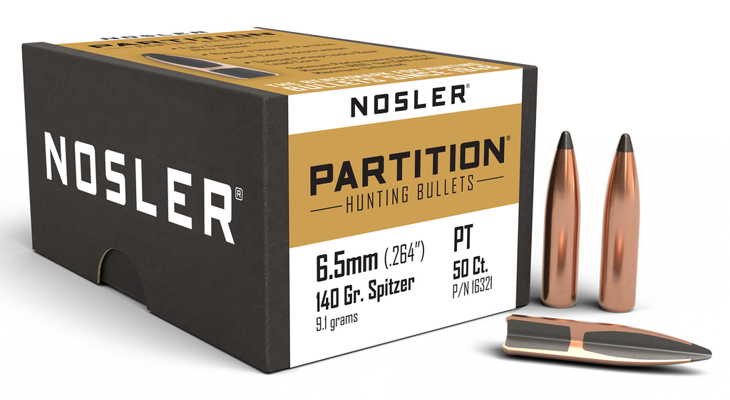 NOSLER 16321 PARTITION 6.5 MM 140 GRAIN SPITZER 50 CNT