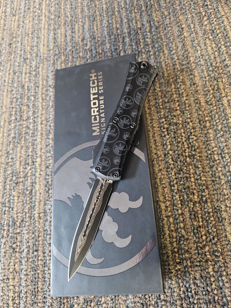 MICROTECH 1702M-16MS4 HERA II MINI OTF AUTOMATIC KNIFE CLAW BURST ENGRAVED 3" DAGGER BAKER FORGE COPPERMAI DAMASCUS