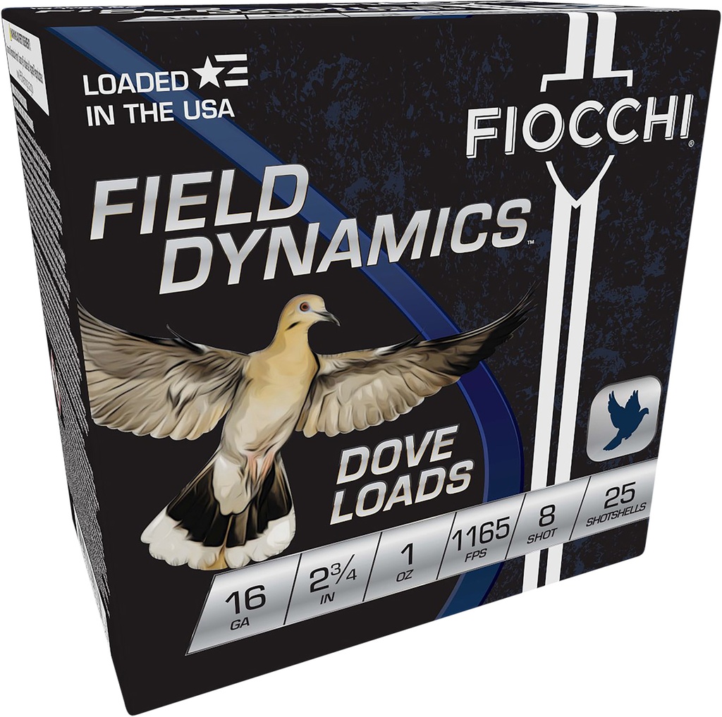 FIOCCHI 16GT8 FIELD DYNAMICS DOVE & QUAIL 16 GAUGE 2-3/4" 1OZ 8 SHOT 25 RNDS
