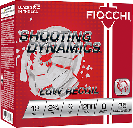 FIOCCHI 1278OZ8 TARGET LOW RECOIL TRAINER 12 GAUGE 2-3/4" 7/8OZ 8 SHOT 25 RNDS