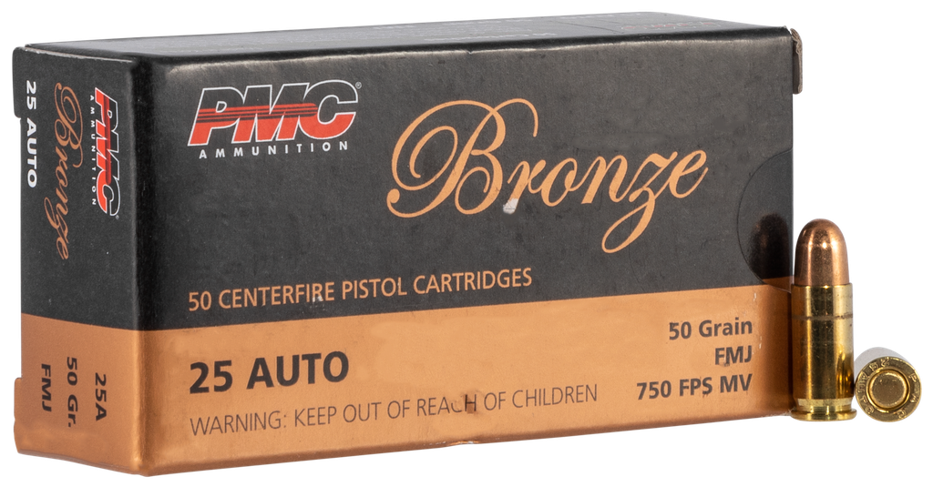 PMC 25A BRONZE 25 ACP 50 GRAIN FULL METAL JACKET 50 RNDS