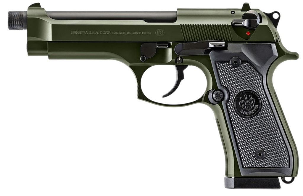 BERETTA J92F300GRTB18 92FS 9MM 18+1 5.10" THREADED BBL OD GREEN 