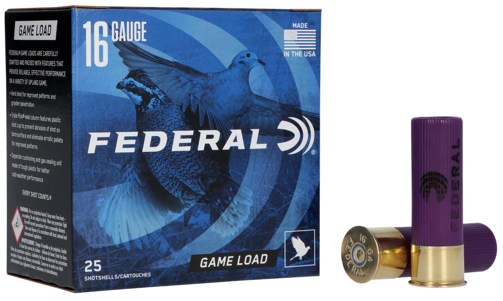 FEDERAL H1608 GAME-SHOK UPLAND 16 GA 2-3/4" 1 OZ  #8 SHOT 25 RNDS
