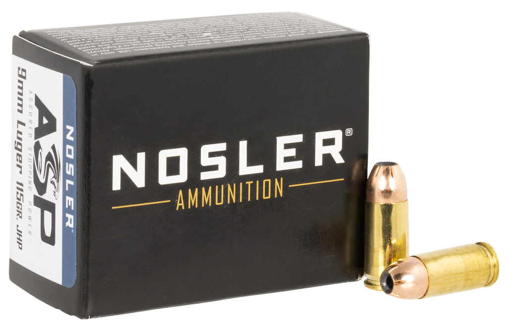 NOSLER 51285 ASP HANDGUN 9MM 115 GRAIN JHP 20 RNDS