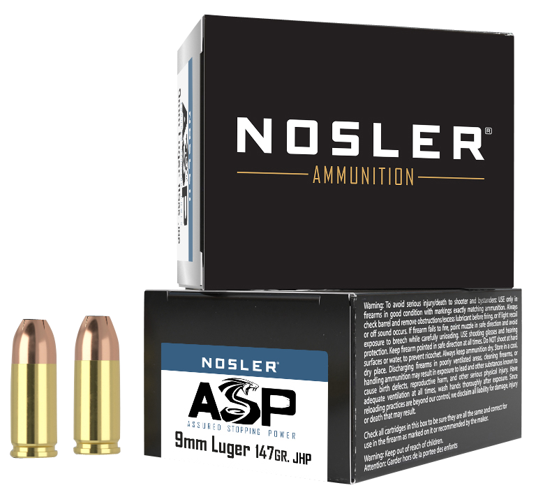 NOSLER 51290 ASP HANDGUN 9MM 147 GRAIN JHP 20 RNDS
