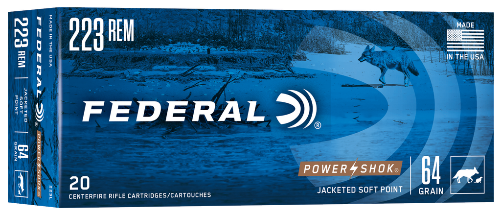FEDERAL 223L POWER-SHOK 223REM 64 GRAIN JACKETED SOFT POINT 20 RNDS