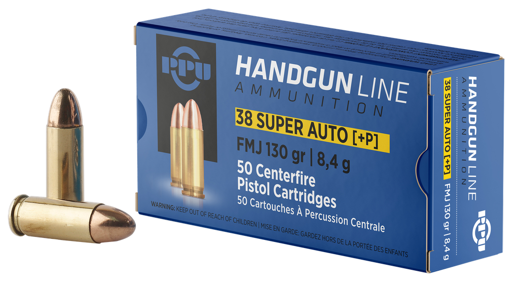 PPU PPH38SU HANDGUN 38SUPER+P 130GR FULL METAL JACKET 50 PER BOX