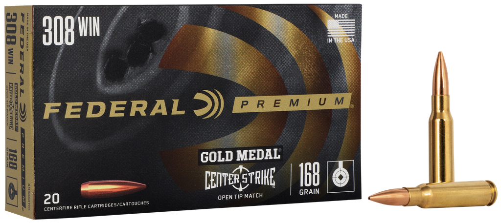 FEDERAL GM308OTM1 PREMIUM GOLD MEDAL 308 WIN 168 GRAIN OPEN TIP MATCH 20 PER BOX