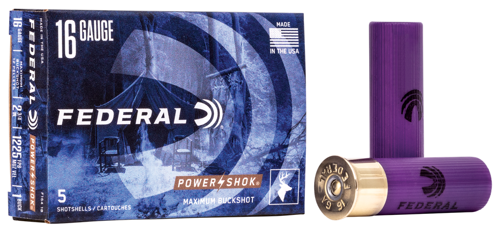 FEDERAL F1641B POWER-SHOK MAGNUM 16 GA 2.75" 12 PELLETS 1 3/16OZ 1 BUCKSHOT 5 RNDS