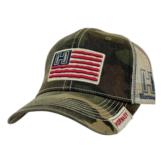 HORNADY 10090 CAMO AMERICAN FLAG PATCH SNAPBACK TRUCKER HAT