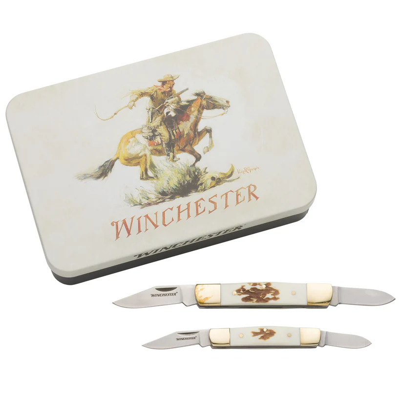 WINCHESTER 6220096W STAG STOCKMAN TWO KNIFE GIFT SET W/ TIN