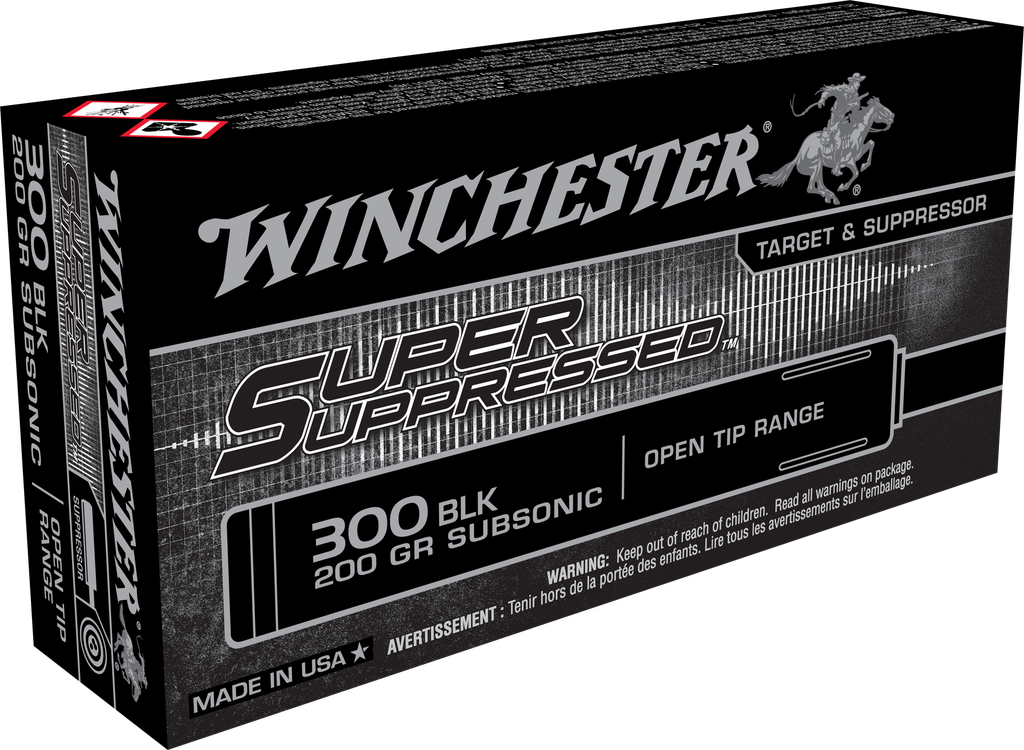 WINCHESTER SUP300BLK SUPER SUPPRESSED 300 BLACKOUT 200 GR OPEN TIP RANGE 20 RNDS