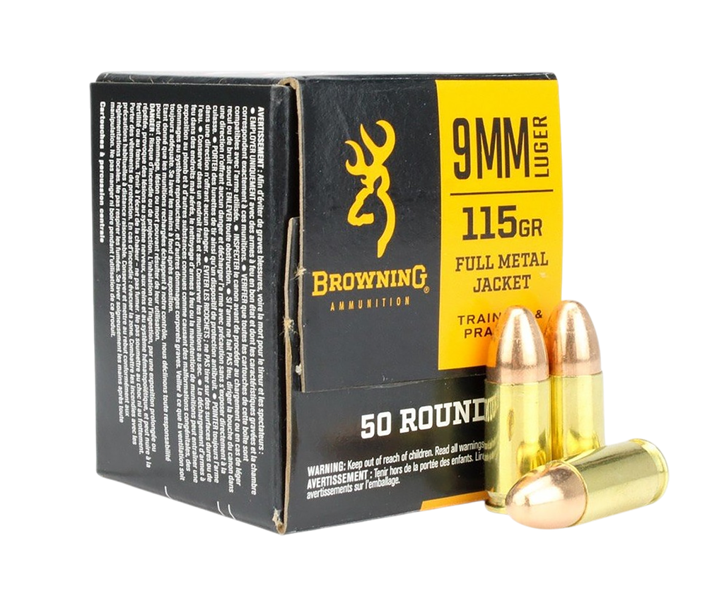 BROWNING B191800093 9MM LUGER 115 GRAIN FULL METAL JACKET 50 RNDS