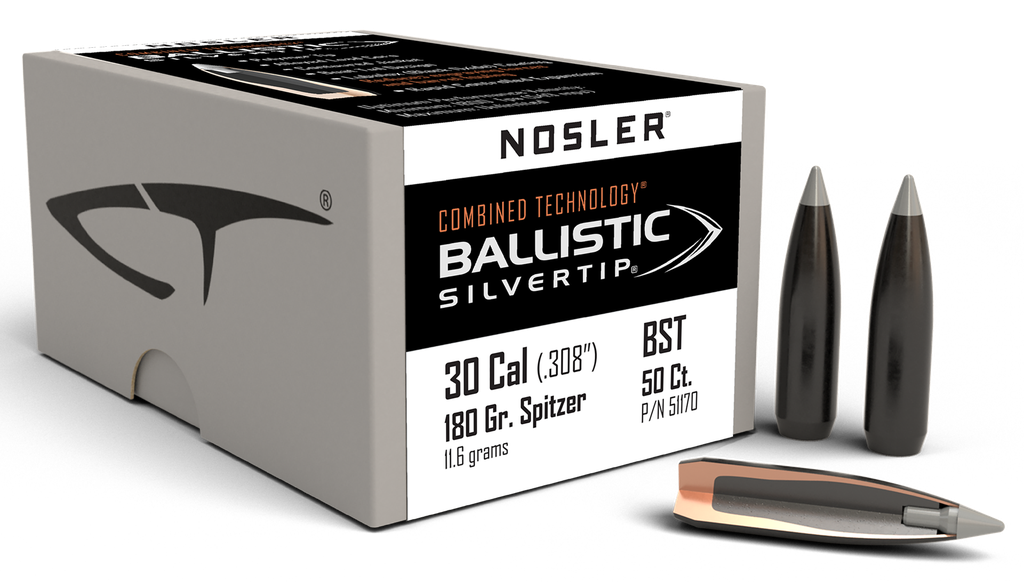 NOSLER 51170 BALLISTIC SILVERTIP 30 CAL 180 GRAIN SPITZER POINT 50 CNT