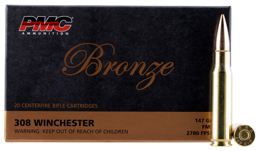 PMC 308B BRONZE 308 WIN 147 GRAIN FULL METAL JACKET BOAT TAIL 20 RNDS
